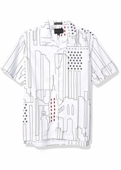 Sean John Men's Short Sleeve Printed Button Down Shirt  M