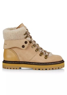 See by Chloé Eileen Shearling-Trimmed Lace-Up Boots