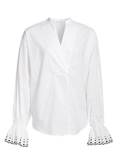 See by Chloé Embroidered-Cuff Poplin Top