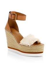 See by Chloé Glyn Leather & Canvas Platform Espadrille Wedge Sandals