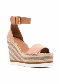 See by Chloé Glyn Platform Espadrille Wedge Leather Suede Sandals In Crosta Pink
