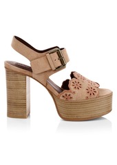 See by Chloé Krysty Floral Laser-Cut Suede Platform Sandals