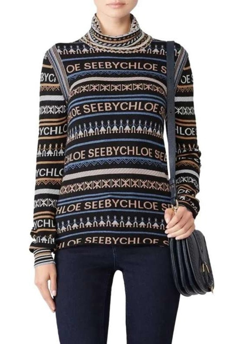 See by Chloé Logo Wool Blend Turtleneck Sweater
