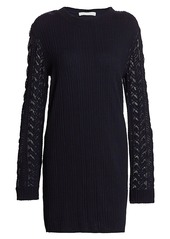 See by Chloé Plissé Jersey Mesh Cable Knit-Trim Sweater Dress
