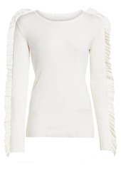See by Chloé Ruffle Long-Sleeve Silk-Blend Rib-Knit Sweater