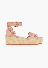 See by Chloé - Broderie anglaise suede and leather platform espadrille sandals - Pink - EU 40