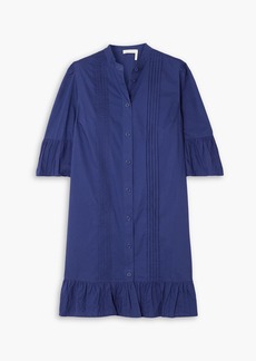 See by Chloé - Ruffled pintucked cotton-poplin mini dress - Blue - FR 34