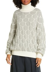 See by Chloé Honeycomb Turtleneck Sweater in Grey - White 1 at Nordstrom