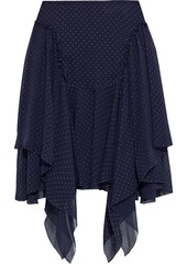 See By Chloé Woman Asymmetric Metallic Polka-dot Crinkled-chiffon Mini Skirt Midnight Blue