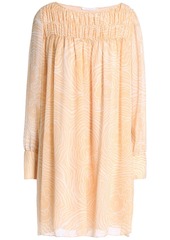 See By Chloé Woman Belted Ruched Printed Silk-chiffon Mini Dress Pastel Orange