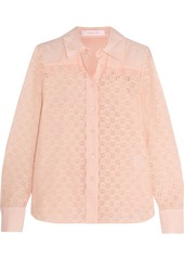 See by Chloé - Poplin-paneled cotton-lace shirt - Orange - FR 40