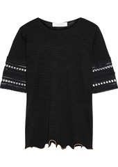 See By Chloé Woman Crocheted Lace-paneled Slub Jersey Top Black