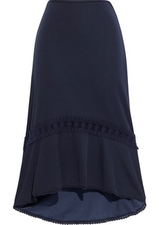 See By Chloé Woman Crocheted Lace-trimmed Stretch-jersey Midi Skirt Navy