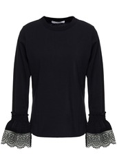 See By Chloé Woman Embroidered Tulle-trimmed Cotton-jersey Top Black