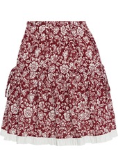 See By Chloé Woman Gathered Floral-print Cotton-jacquard Mini Skirt Brick