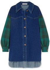 See By Chloé Woman Oversized Denim And Checked Twill Shirt Mid Denim