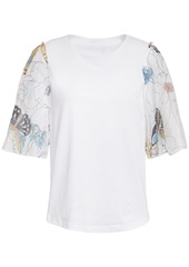 See By Chloé Woman Printed Mousseline-paneled Cotton-jersey T-shirt White
