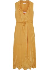 See By Chloé Woman Ruffle-trimmed Broderie Anglaise Crepe De Chine Midi Dress Mustard