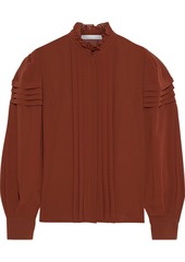 See by Chloé - Ruffle-trimmed pintucked crepe blouse - Brown - FR 40