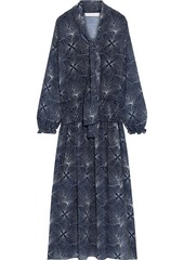 See By Chloé Woman Tie-neck Shirred Printed Georgette Midi Dress Navy