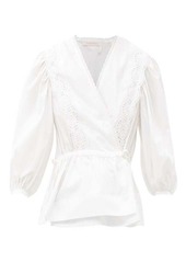 See By Chloé Wrap-front broderie-anglaise cotton-poplin top