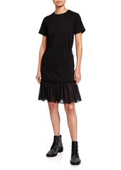 See by Chloé Short-Sleeve Cotton Dress with Georgette Hem