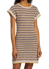 See by Chloé Textured Summer Striped Lurex Knit Dress In Tan