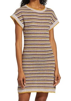 See by Chloé Textured Summer Striped Lurex Knit Dress In Tan