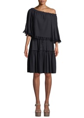 See by Chloé Tiered Plisse Self-Tie Shift Dress