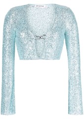 Self Portrait beaded open-front cropped cardigan