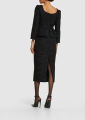 Self Portrait Bouclé Peplum Midi Dress