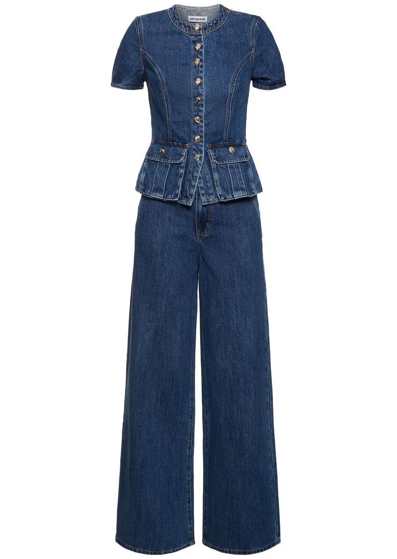 Self Portrait Buttoned Denim Long Jumpsuit