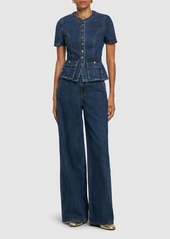 Self Portrait Buttoned Denim Long Jumpsuit