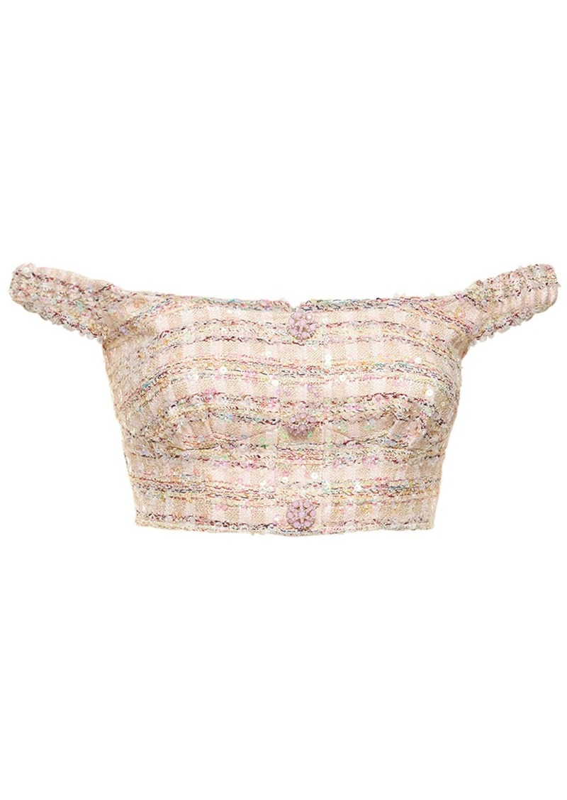 Self Portrait Embellished Bouclé Crop Top