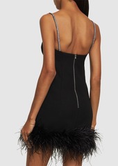 Self Portrait Embellished Crepe Mini Dress W/ Feathers