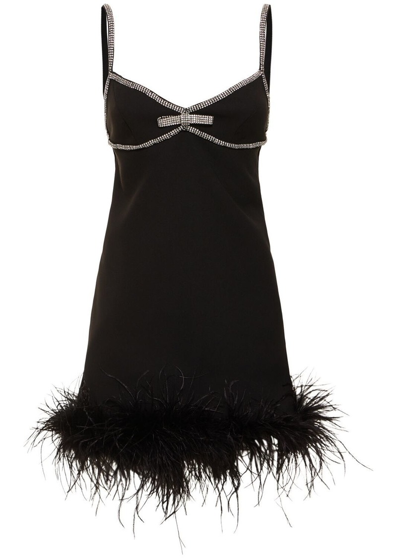 Self Portrait Embellished Crepe Mini Dress W/ Feathers