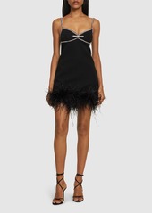 Self Portrait Embellished Crepe Mini Dress W/ Feathers