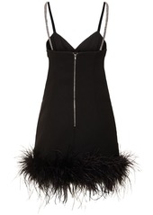 Self Portrait Embellished Crepe Mini Dress W/ Feathers