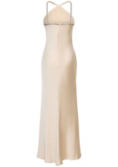 Self Portrait Embellished Satin Halter Neck Maxi Dress