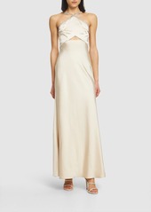 Self Portrait Embellished Satin Halter Neck Maxi Dress