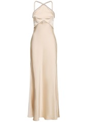 Self Portrait Embellished Satin Halter Neck Maxi Dress