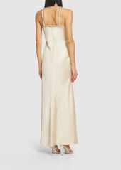 Self Portrait Embellished Satin Halter Neck Maxi Dress