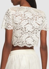 Self Portrait Floral Cord Lace Viscose Blend Crop Top