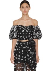 Self Portrait Floral Sequin Puff Sleeve Cropped Top