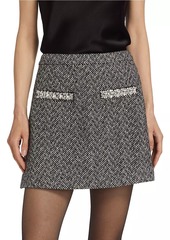 Self Portrait Herringbone Diamanté Miniskirt