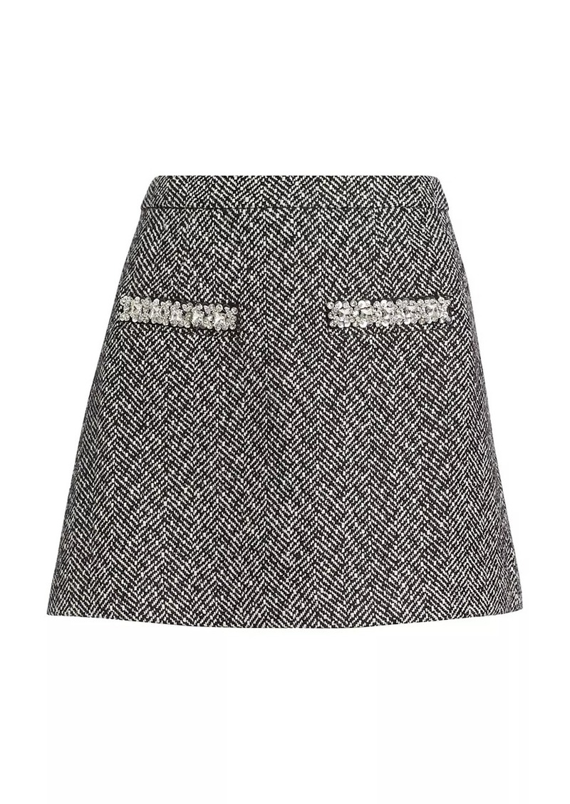 Self Portrait Herringbone Diamanté Miniskirt