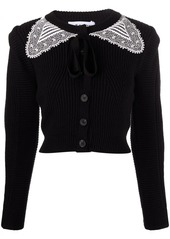 Self Portrait lace-collar ribbed-knit cardigan