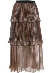 Self Portrait metallic tiered midi skirt