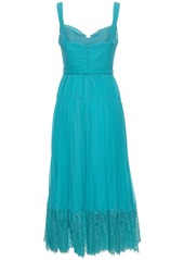 Self Portrait Pleated Chiffon Midi Dress W/lace