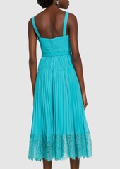 Self Portrait Pleated Chiffon Midi Dress W/lace